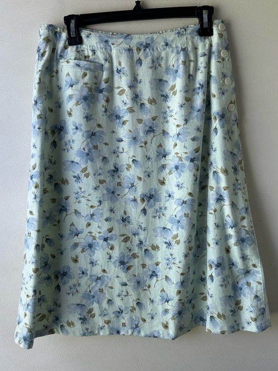 Liz Claiborne Dresses & Skirts - Liz Claiborne Linen Blend Floral Midi A-line Skirt Green Blue 8P